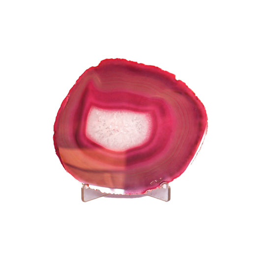 Pink Agate Slice with Druzy Quartz & Stand