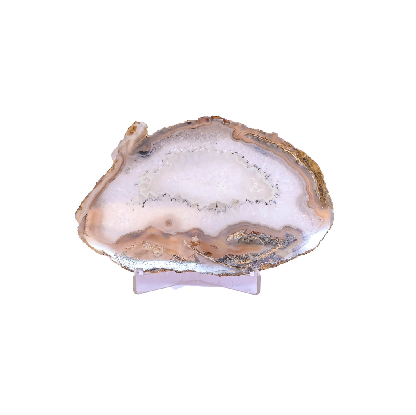 Natural Agate Slice with Druzy Quartz & Stand
