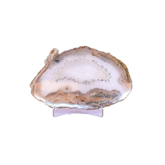 Natural Agate Slice with Druzy Quartz & Stand