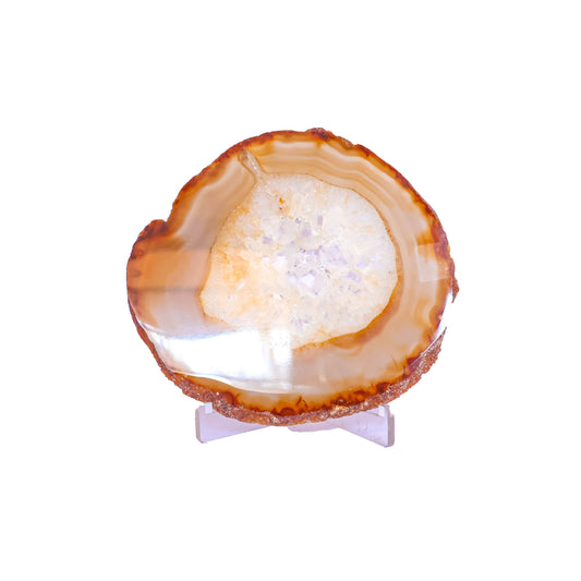 Natural Orange Agate Slice with Druzy Quartz & Stand
