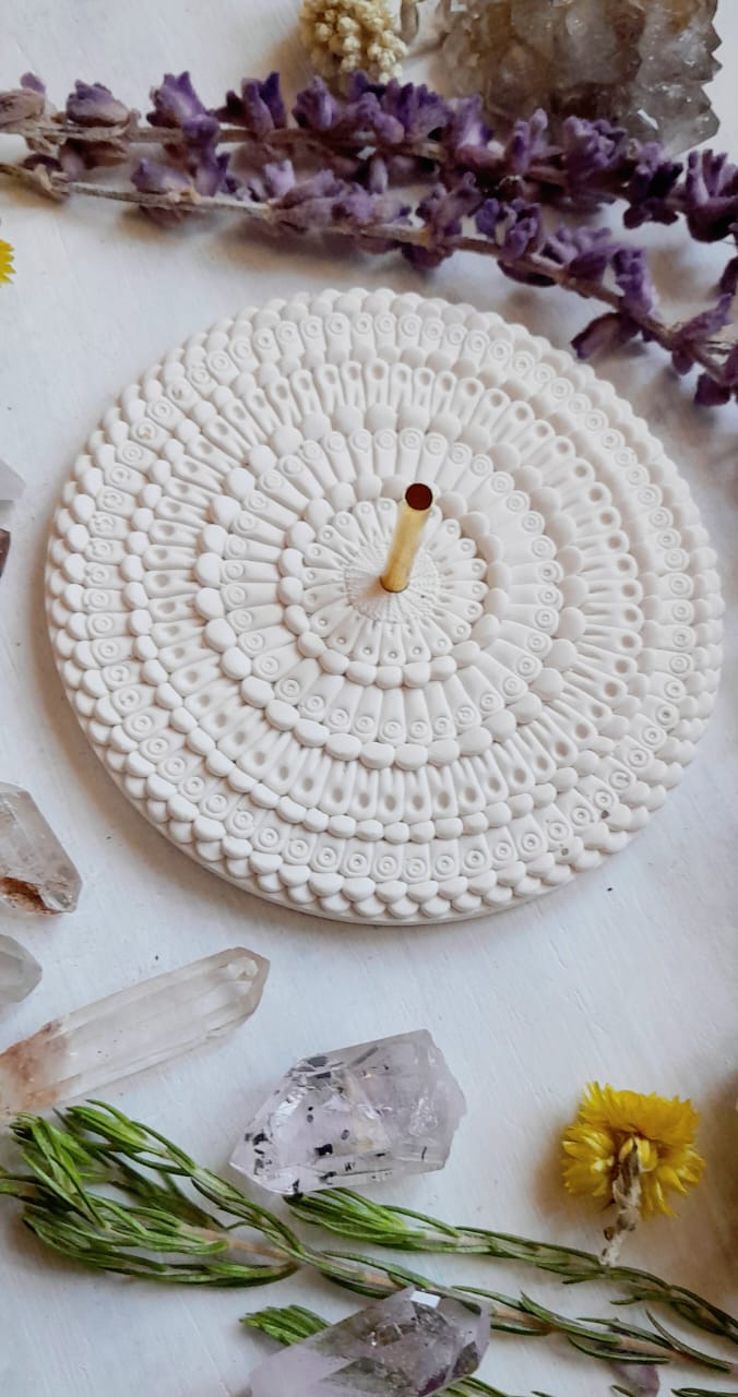 Serene Circles Resin White Incense Holder