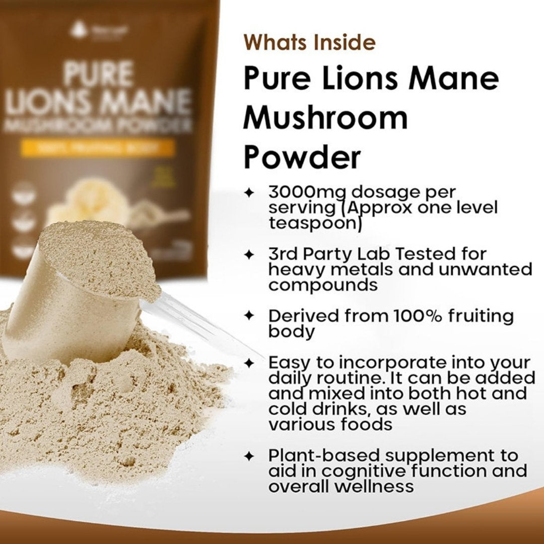 Pure Lions Mane Mushroom Powder | 100% Fruiting Body