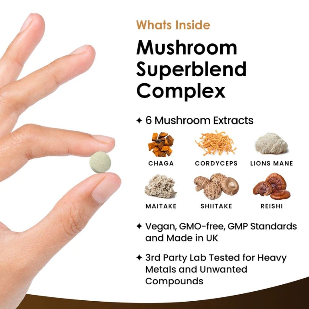 Mushroom Complex Tablets | Lions Mane, Cordyceps, Chaga, Reishi, Maitake, Shiitake