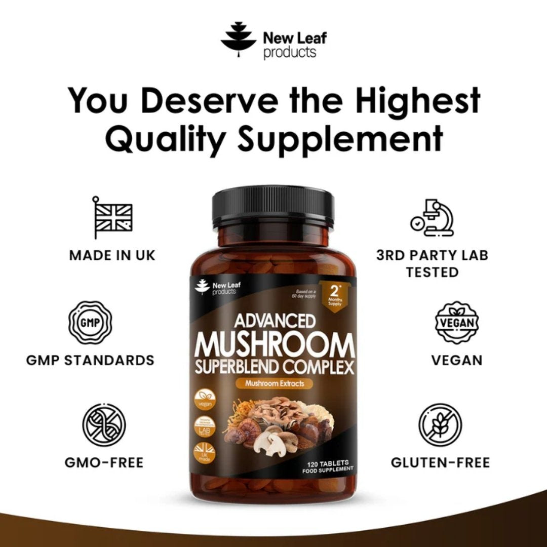 Mushroom Complex Tablets | Lions Mane, Cordyceps, Chaga, Reishi, Maitake, Shiitake