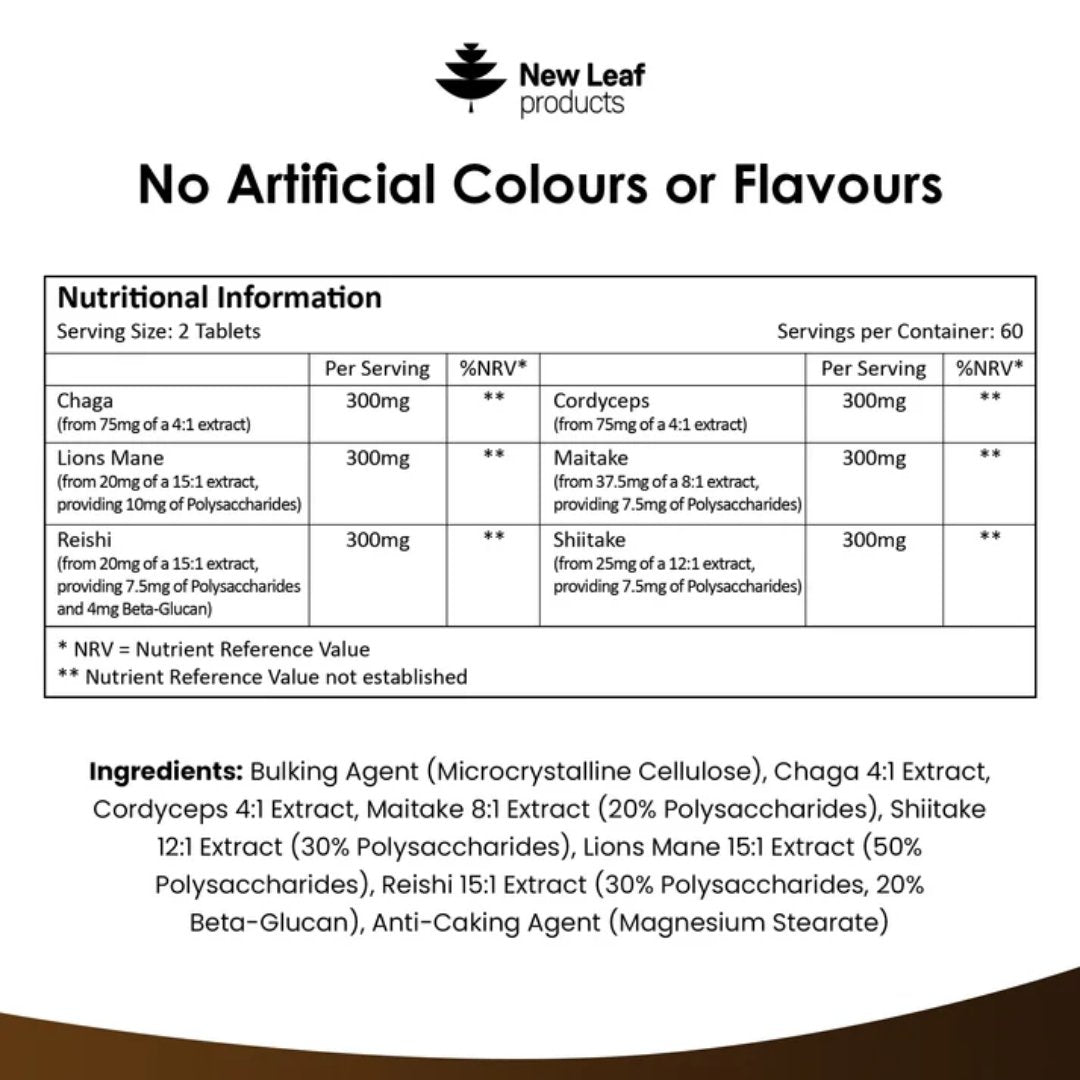 Mushroom Complex Tablets | Lions Mane, Cordyceps, Chaga, Reishi, Maitake, Shiitake