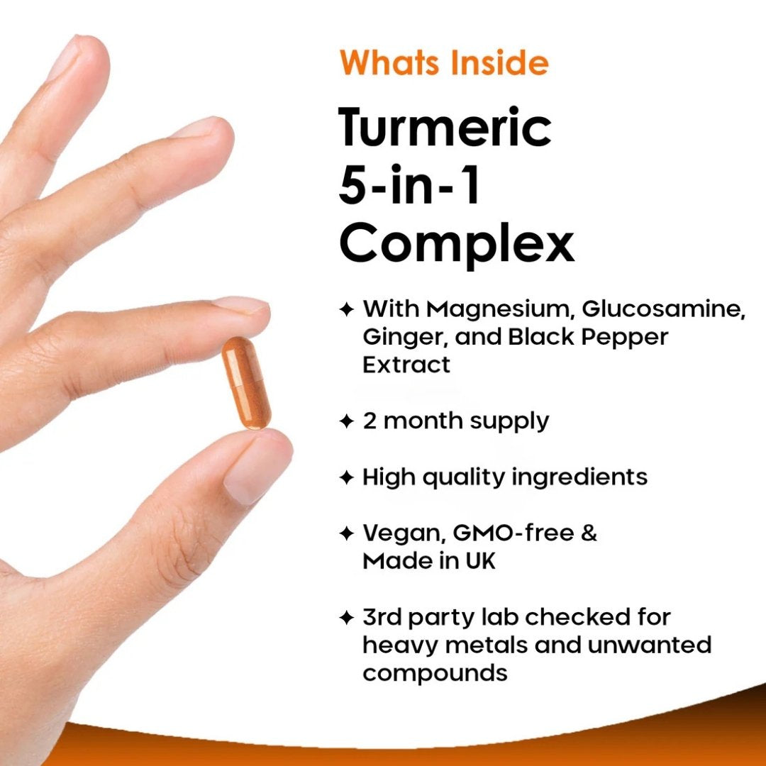 Turmeric 5-in-1 Complex Capsules with Magnesium, Glucosamine, Ginger & Black Pepper