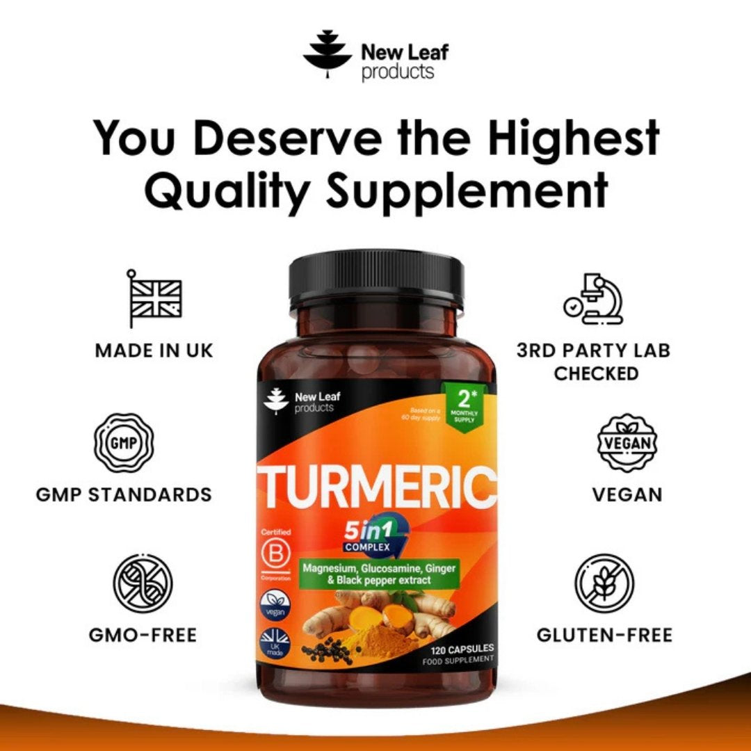 Turmeric 5-in-1 Complex Capsules with Magnesium, Glucosamine, Ginger & Black Pepper