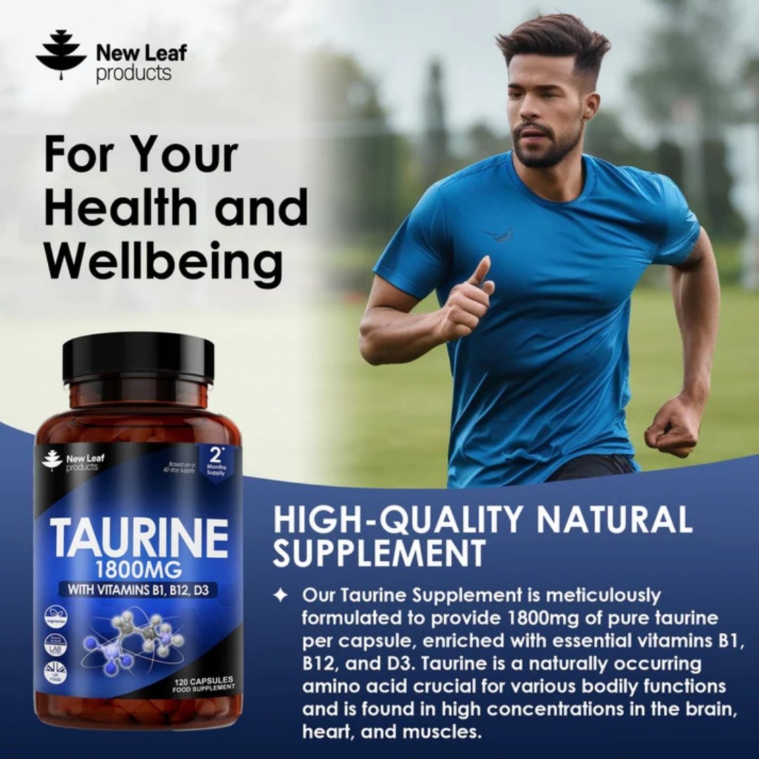 Taurine Capsules 1800mg with Vitamins B1, B12, D3
