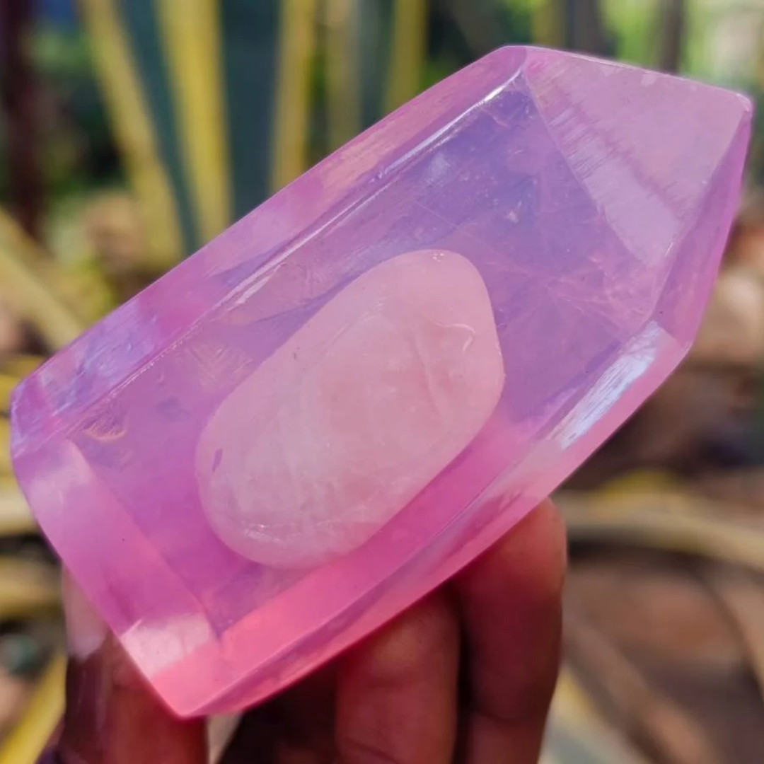 Rose quartz crystal soap