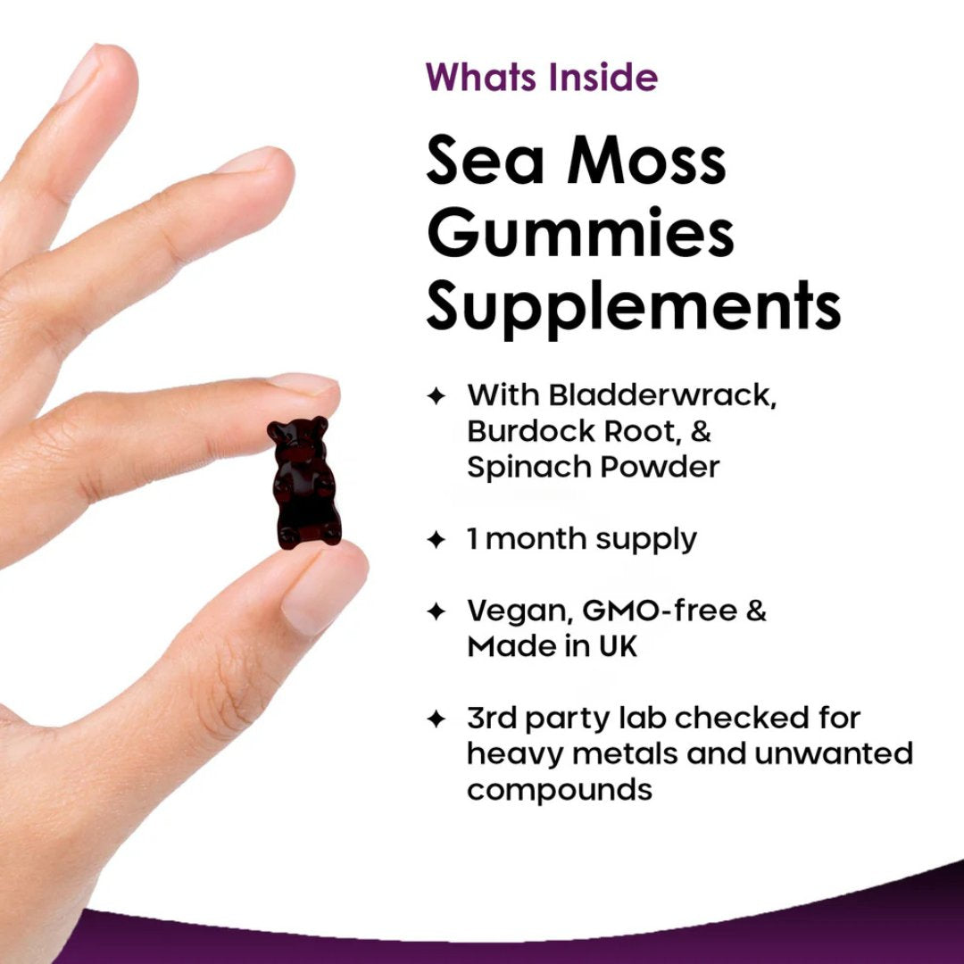 Sea Moss Gummies 1750mg with Bladderwrack 1000mg, Burdock Root & Spinach Powder