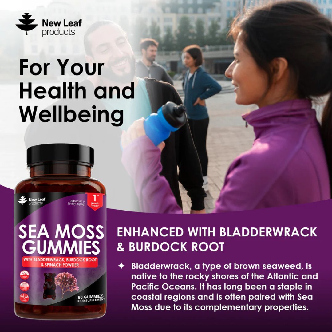 Sea Moss Gummies 1750mg with Bladderwrack 1000mg, Burdock Root & Spinach Powder