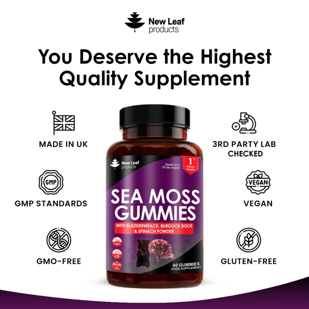 Sea Moss Gummies 1750mg with Bladderwrack 1000mg, Burdock Root & Spinach Powder