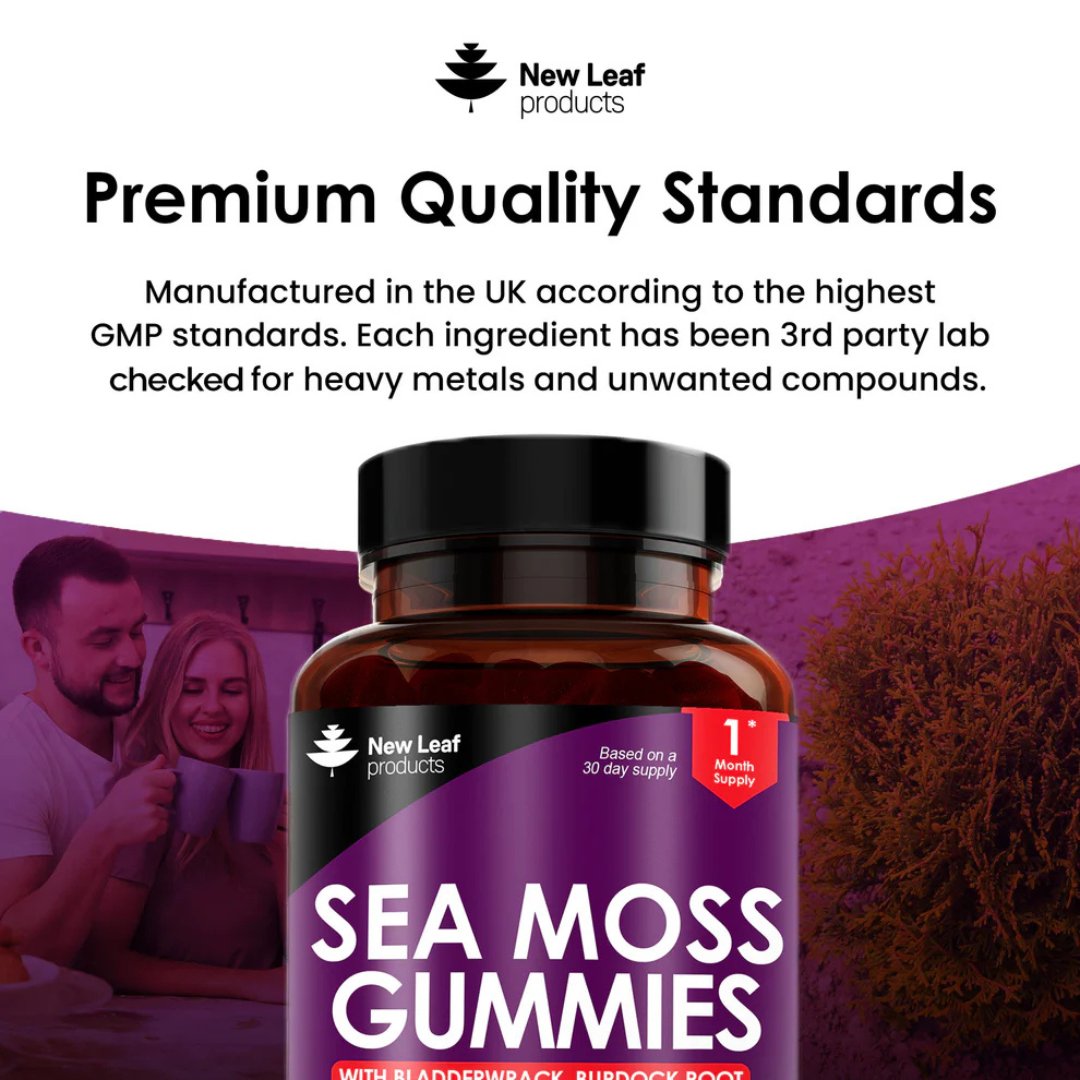 Sea Moss Gummies 1750mg with Bladderwrack 1000mg, Burdock Root & Spinach Powder