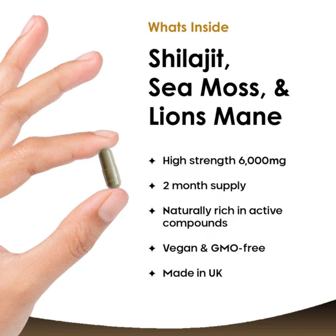 Shilajit, Sea Moss & Lions Mane Capsules 6000mg