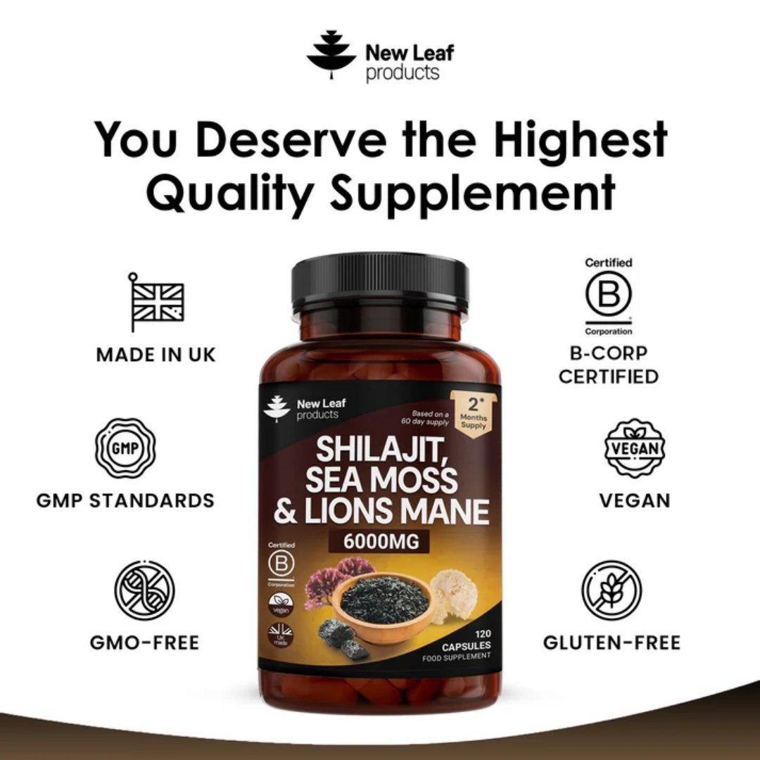 Shilajit, Sea Moss & Lions Mane Capsules 6000mg