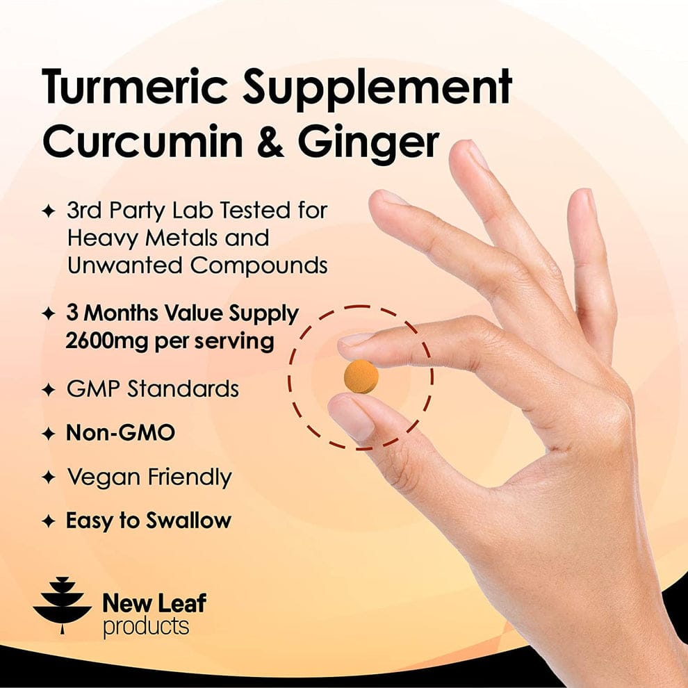 Turmeric Supplements Ginger & Black Pepper Turmeric Tablets 95% Curcumin -3 month supply