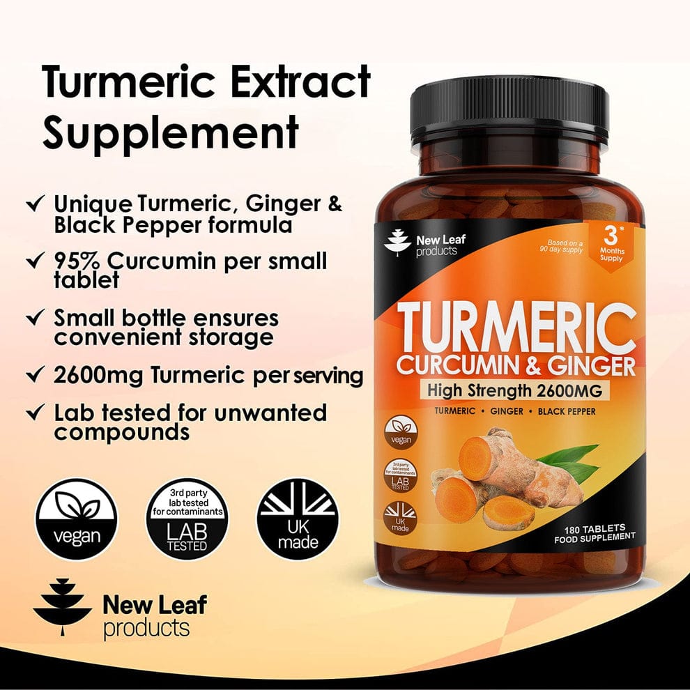 Turmeric Supplements Ginger & Black Pepper Turmeric Tablets 95% Curcumin -3 month supply