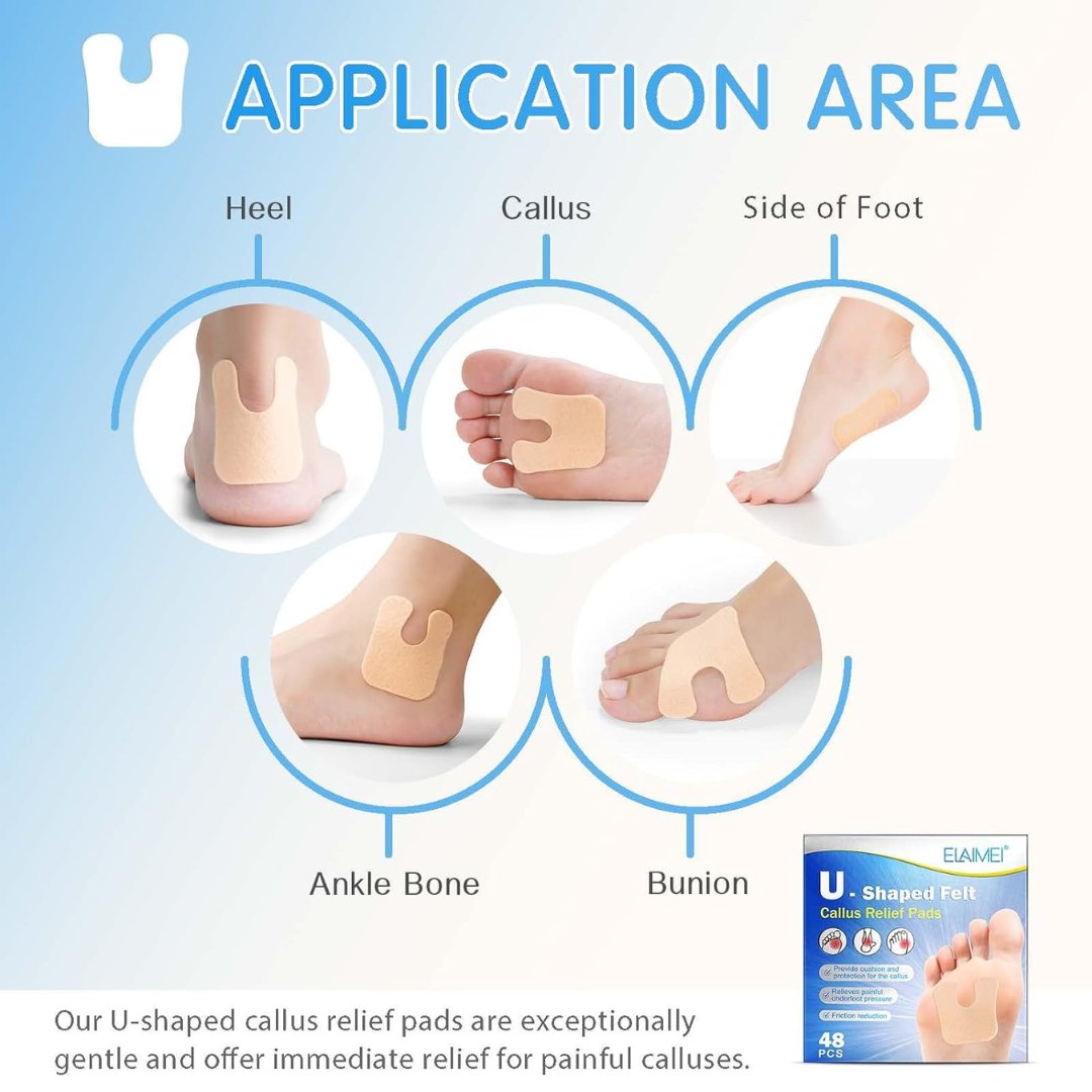 U-Shaped Felt Callus Relief Pads – 48 pcs