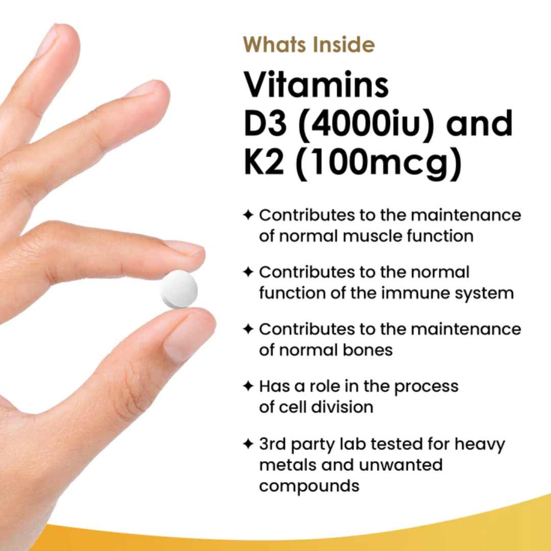 Vitamin D3 & K2 Tablets D3 4000iu + Vitamin K2 100mcg - 12 months