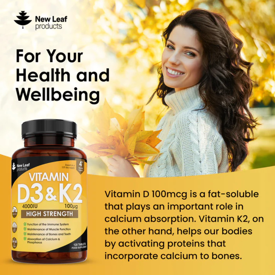 Vitamin D3 & K2 Tablets D3 4000iu + Vitamin K2 100mcg - 12 months