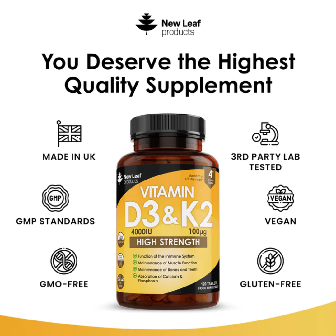 Vitamin D3 & K2 Tablets D3 4000iu + Vitamin K2 100mcg - 12 months
