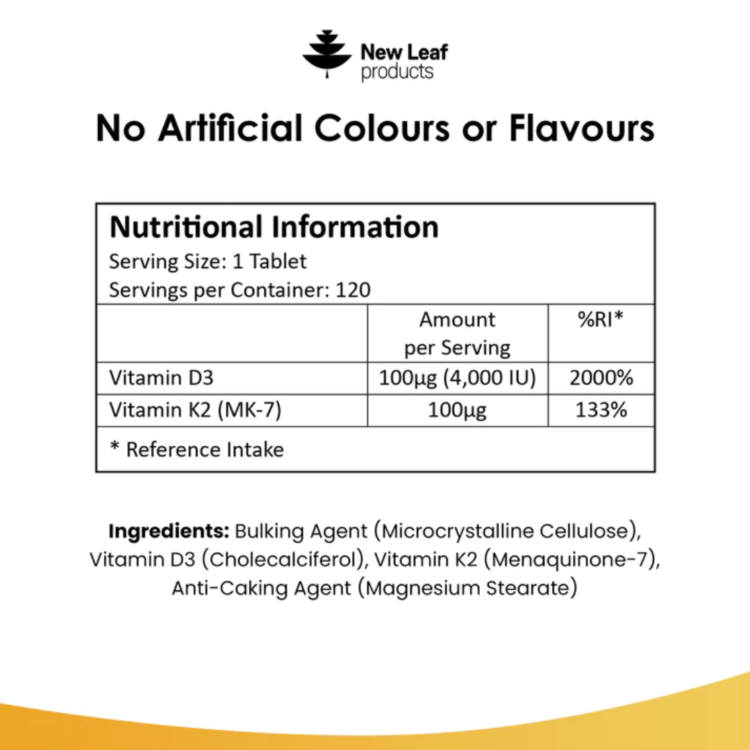 Vitamin D3 & K2 Tablets D3 4000iu + Vitamin K2 100mcg - 12 months
