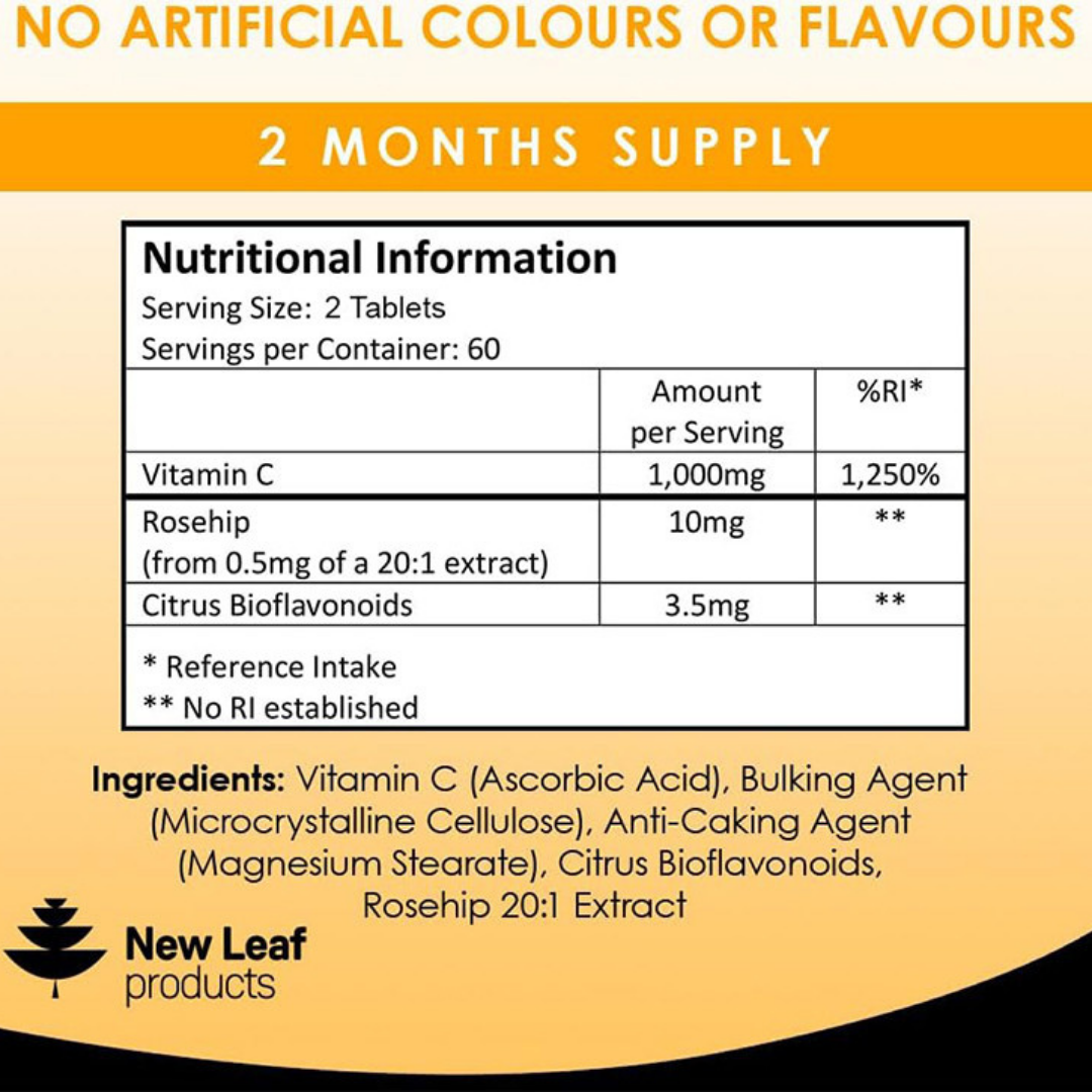 New Leaf High Strength Vitamin C + Rosehip 120 caps