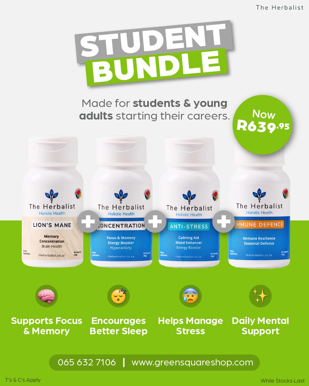 Student Bundle - Lions Mane , Concentration , Immune Defence & Anti-Stress capsules