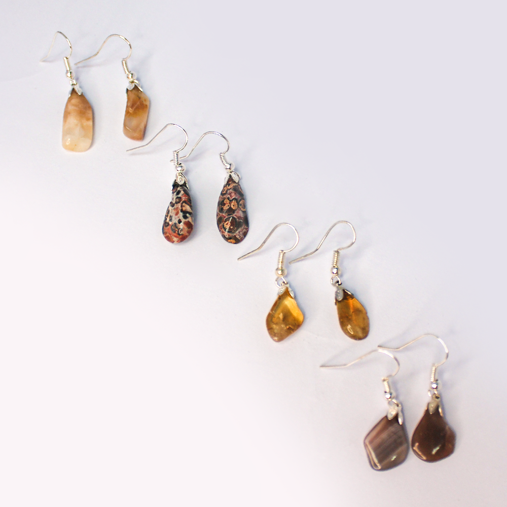 Raw Gemstone Jasper Dangly Earrings